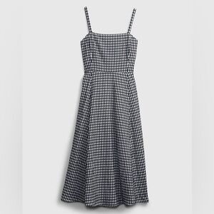 GAP Fit & Flare Midi Dress Navy Blue Gingham Classic Elegance | Size 10